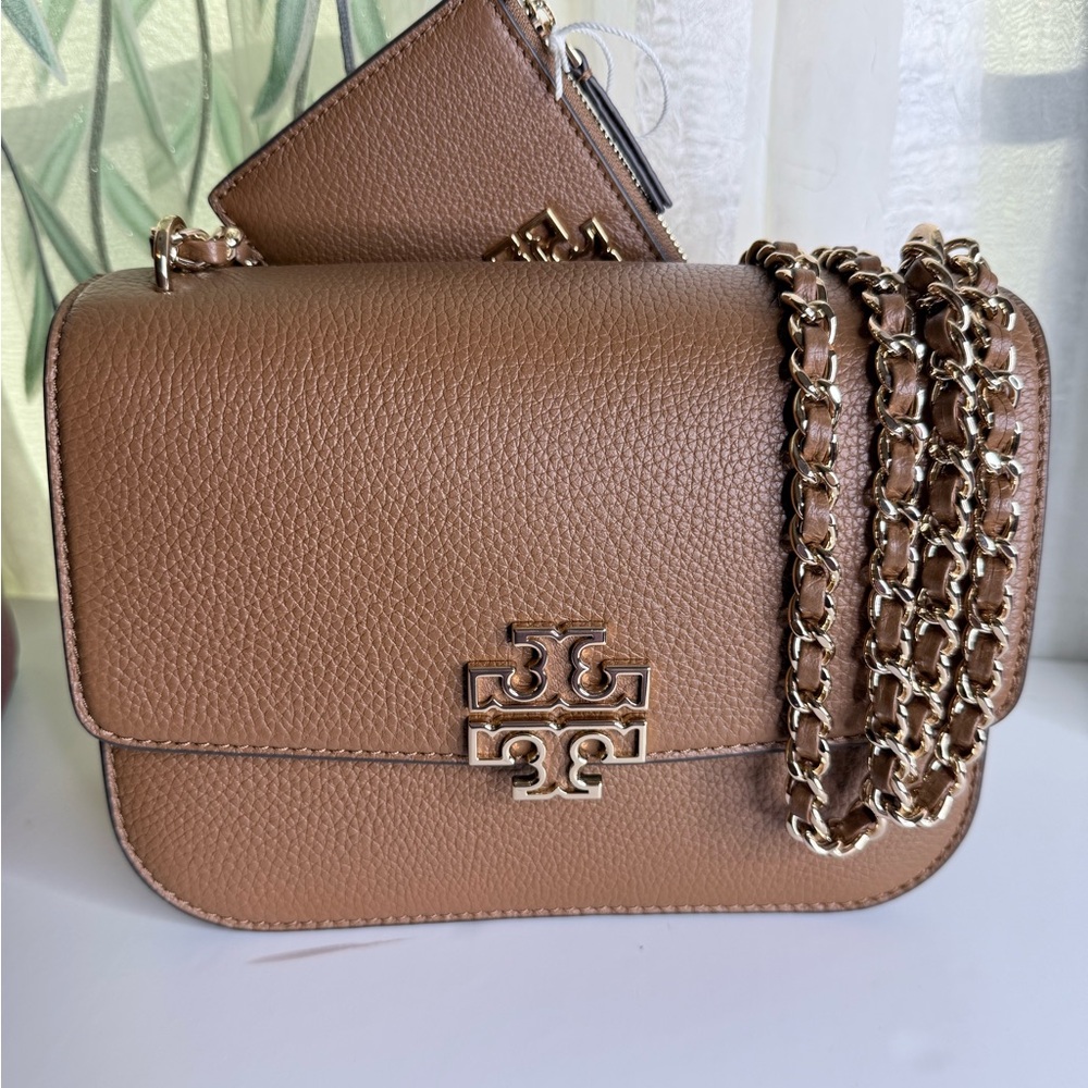 Tory Burch Tan Leather Crossbody Bag with Chain Strap